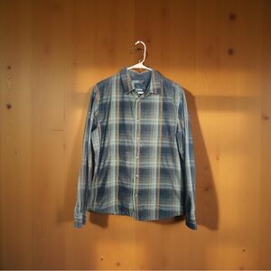 Prana Brown and Blue Casual Button Down Shirt